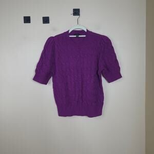 Ann Taylor Short Sleeve Cable Knit Cropped Sweater in Purple Size M